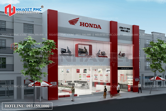 Nhẹ nhàng mẫu Thiết kế Showroom xe máy Honda tại Hà Nội