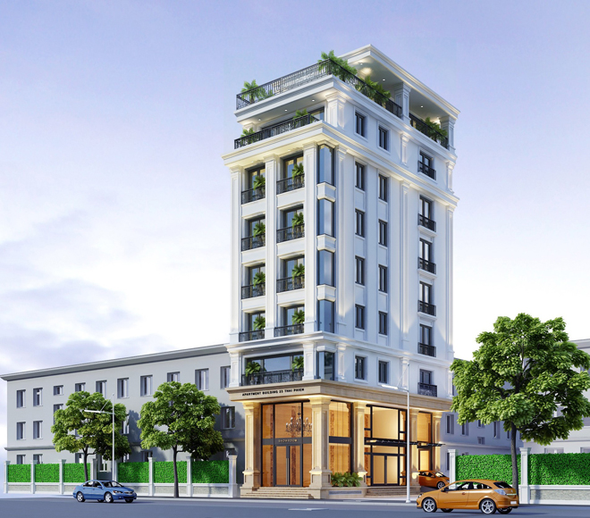 Thiết kế nhà phố 9 tầng phong cách Tân cổ điển