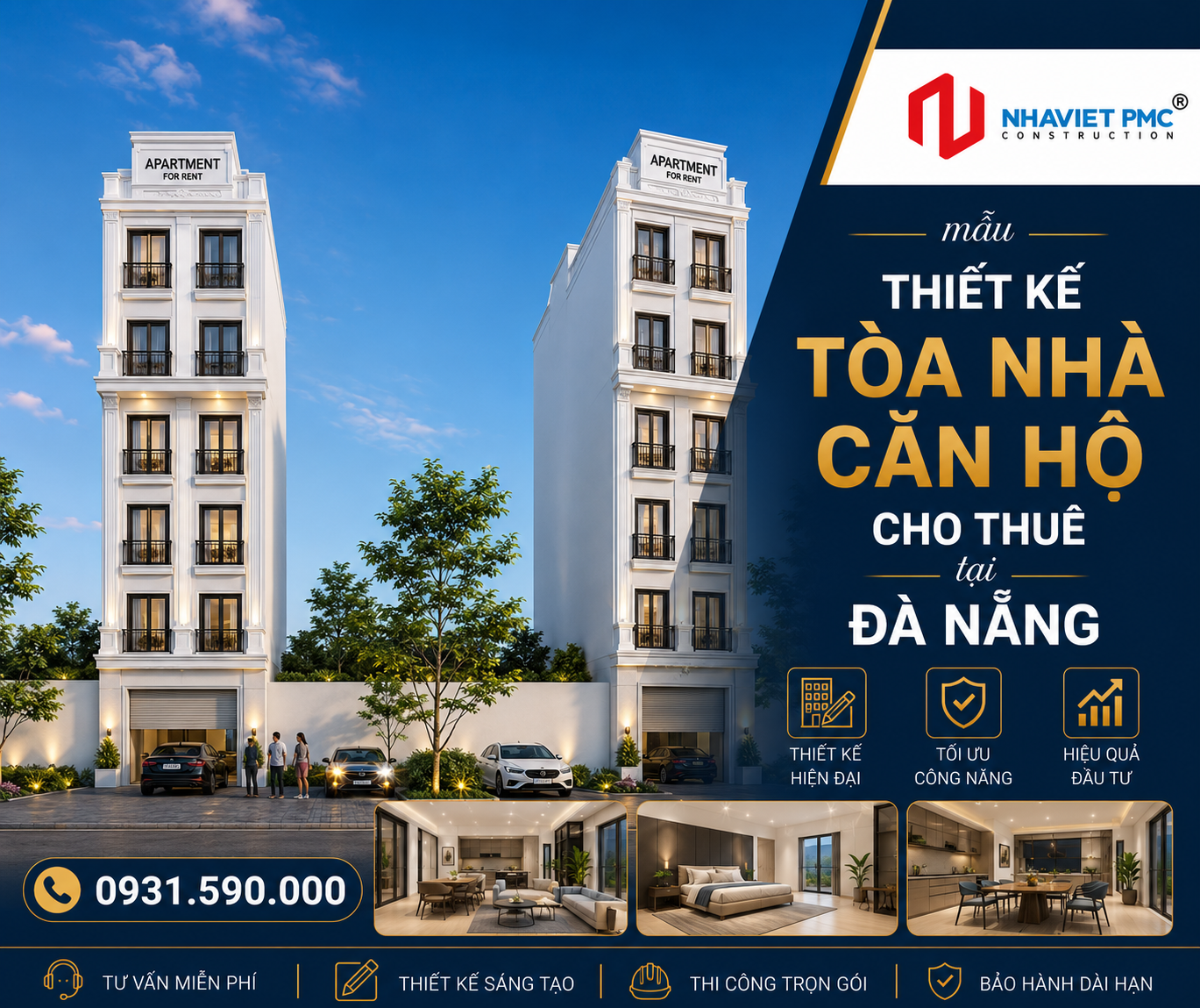 Đẹp mắt với mẫu Thiết kế tòa nhà căn hộ cho thuê tại Đà Nẵng