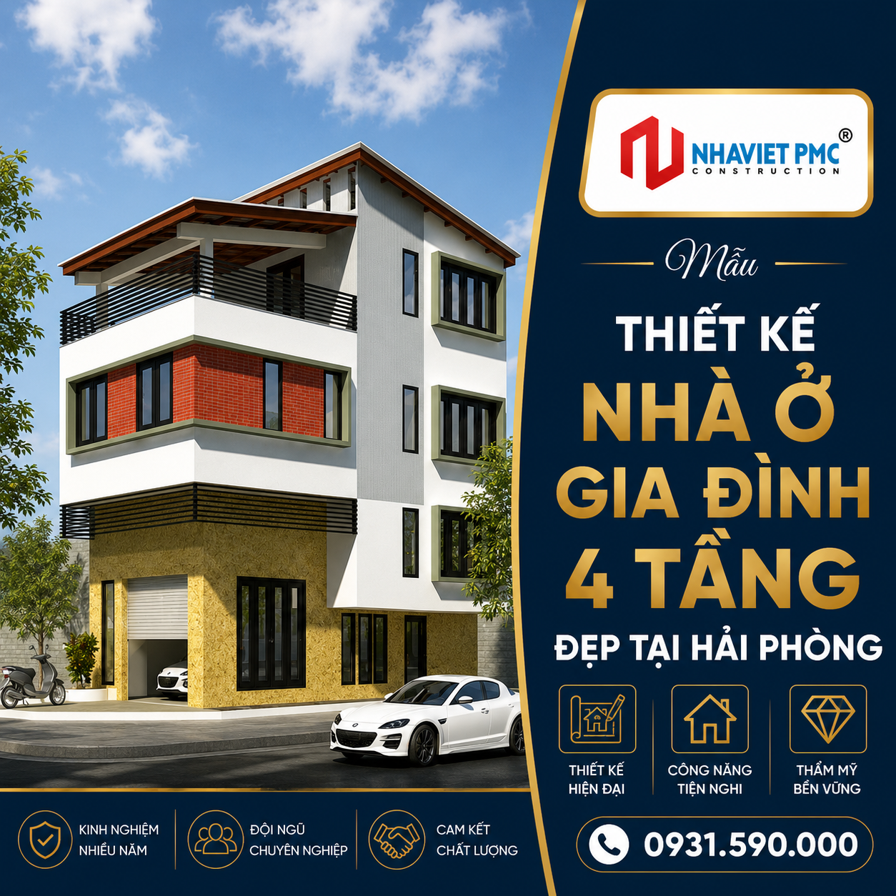 Thiết kế nhà ở gia đình 4 tầng đẹp tại Hải Phòng