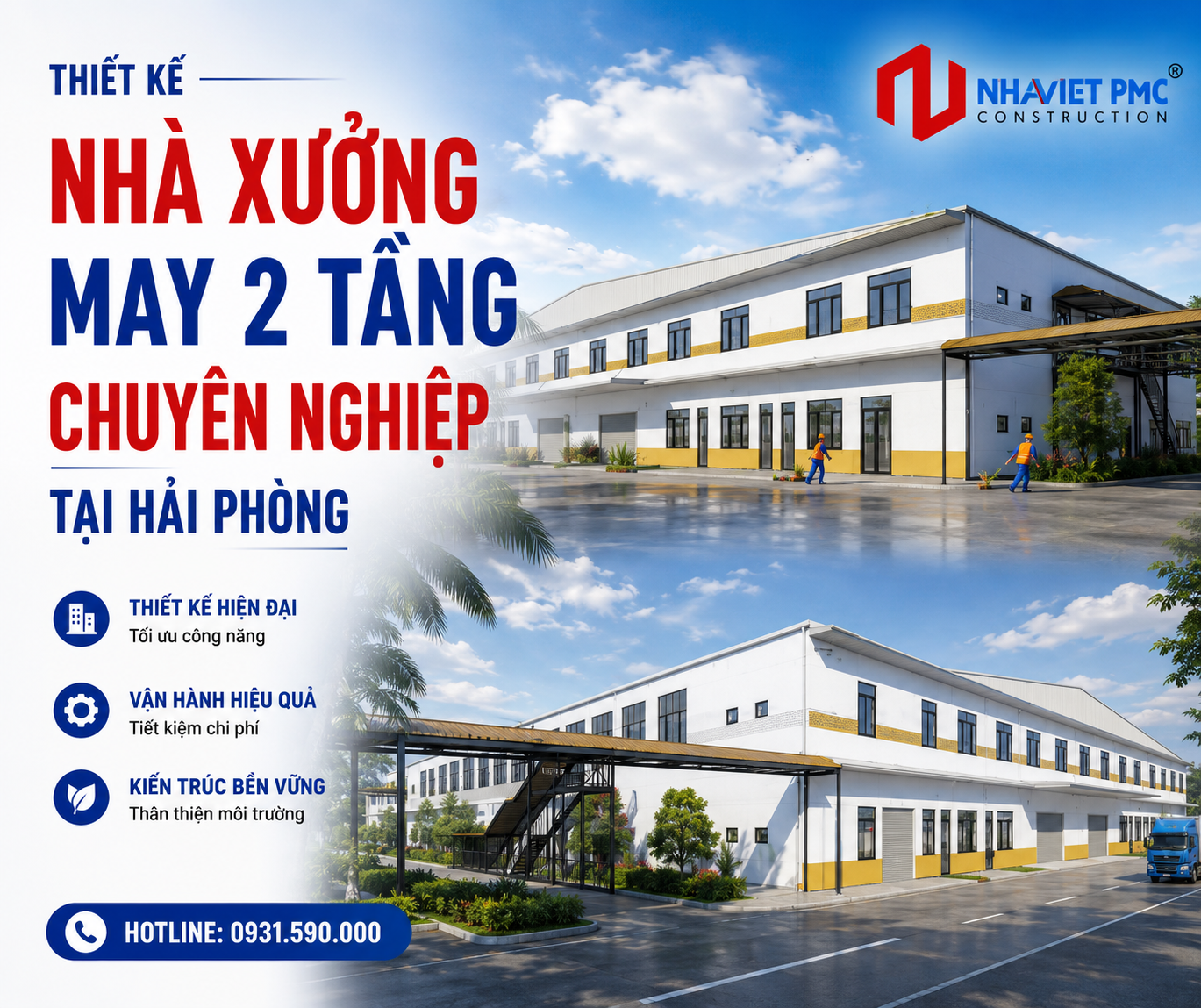 Thiết kế nhà xưởng may 2 tầng chuyên nghiệp tại Hải Phòng