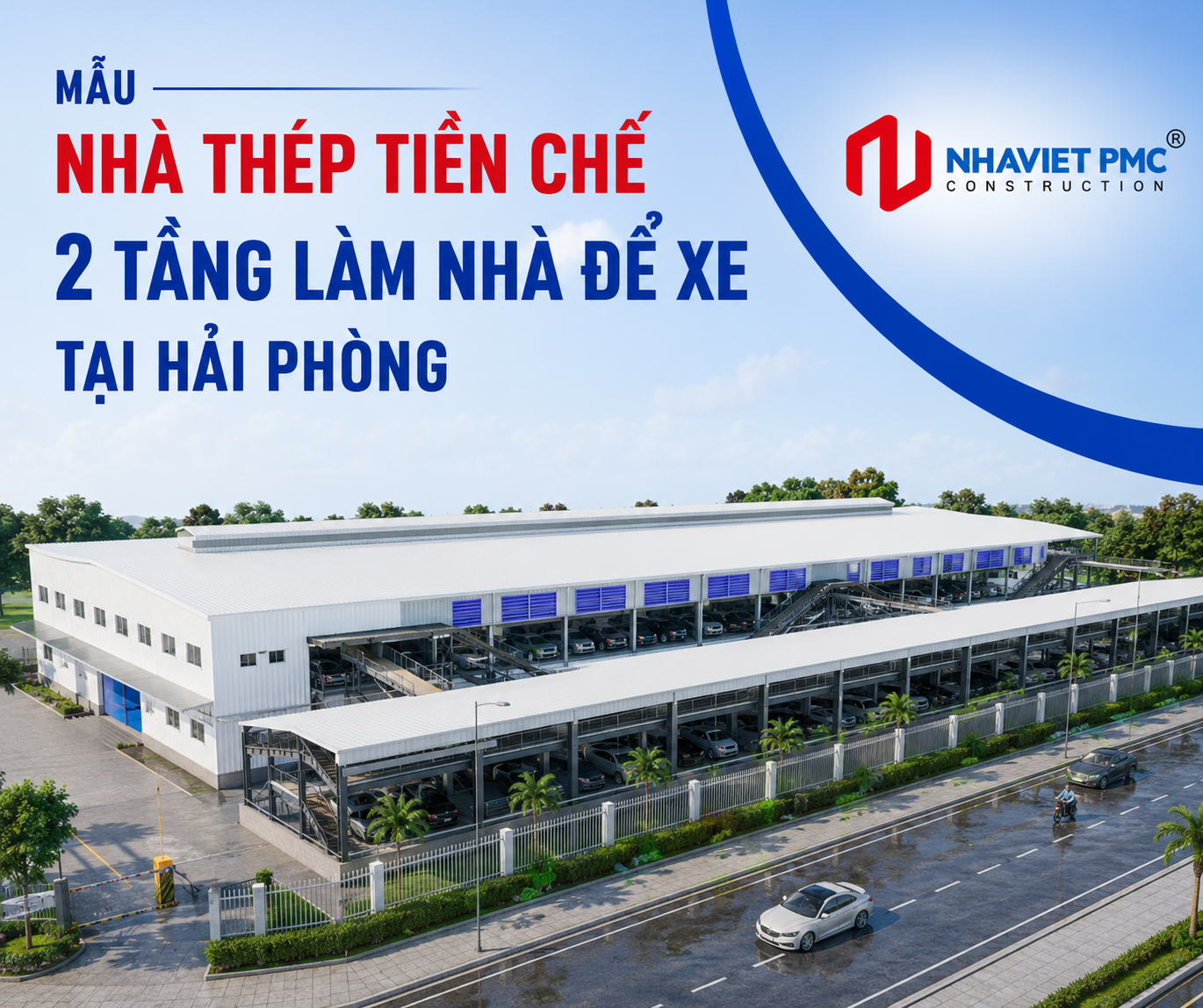 Mẫu nhà thép tiền chế 2 tầng làm nhà để xe tại Hải Phòng