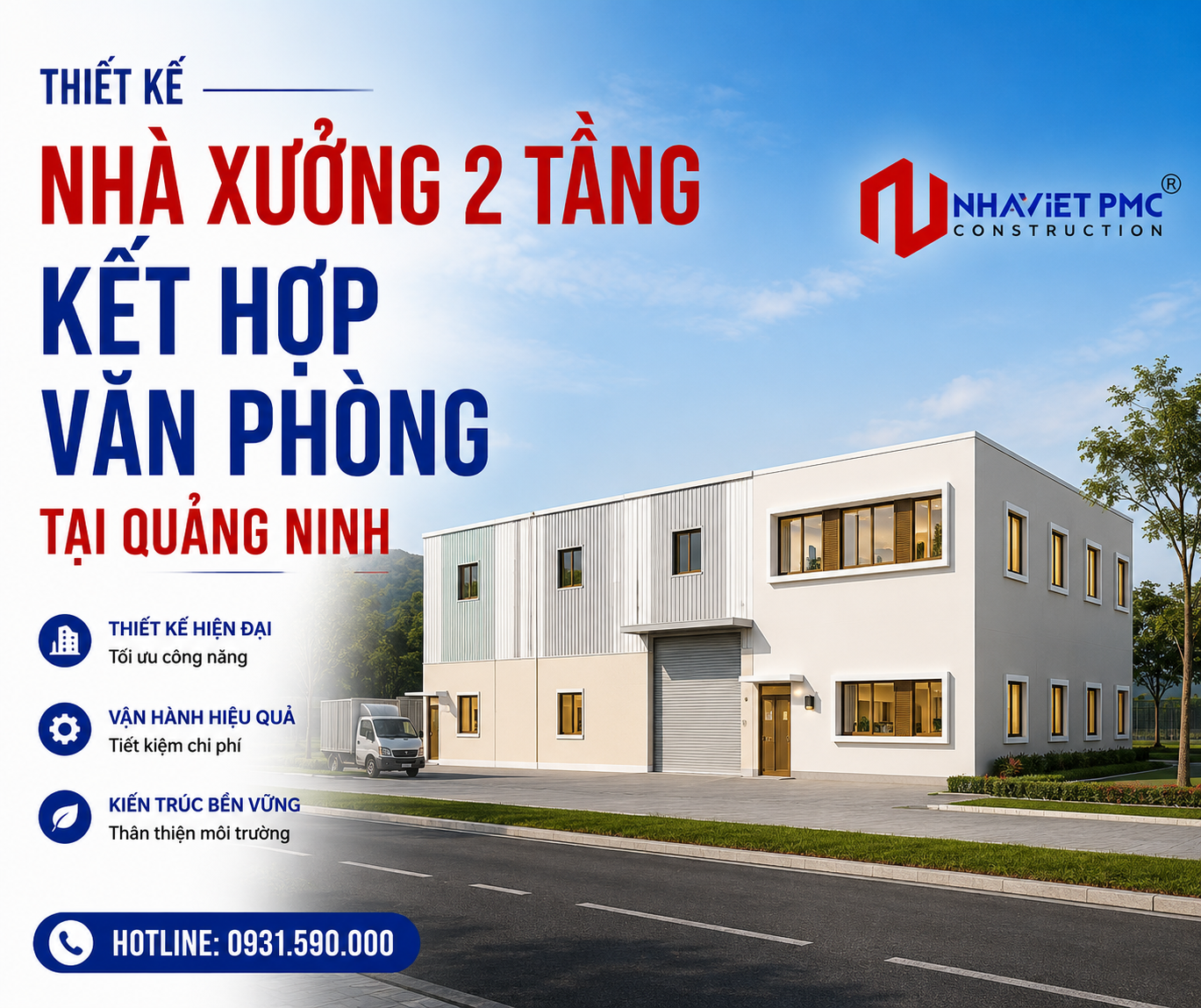 Thiết kế nhà xưởng 2 tầng kết hợp văn phòng tại Quảng Ninh