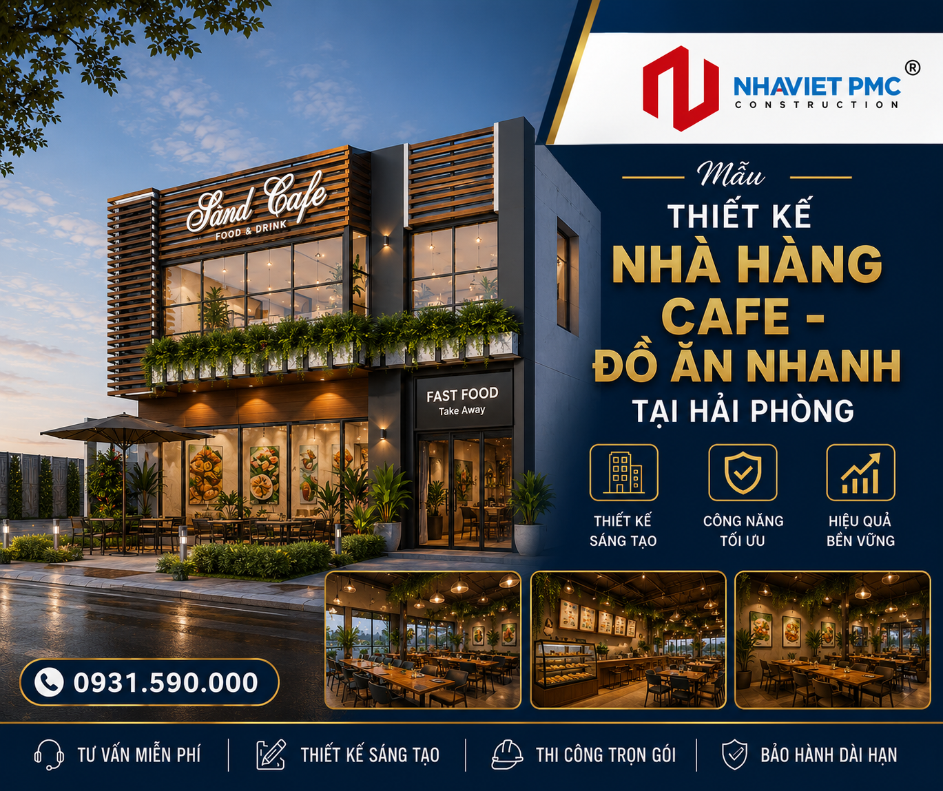 Thu hút với mẫu Thiết kế Nhà Hàng Cafe - Đồ Ăn Nhanh tại Hải Phòng