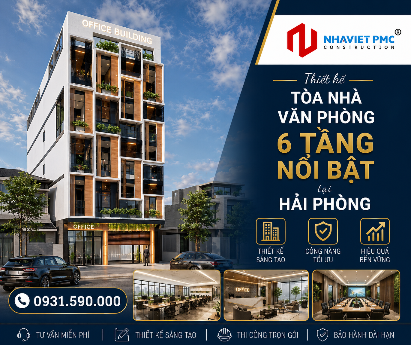 Thiết kế tòa nhà văn phòng 6 tầng nổi bật tại Hải Phòng