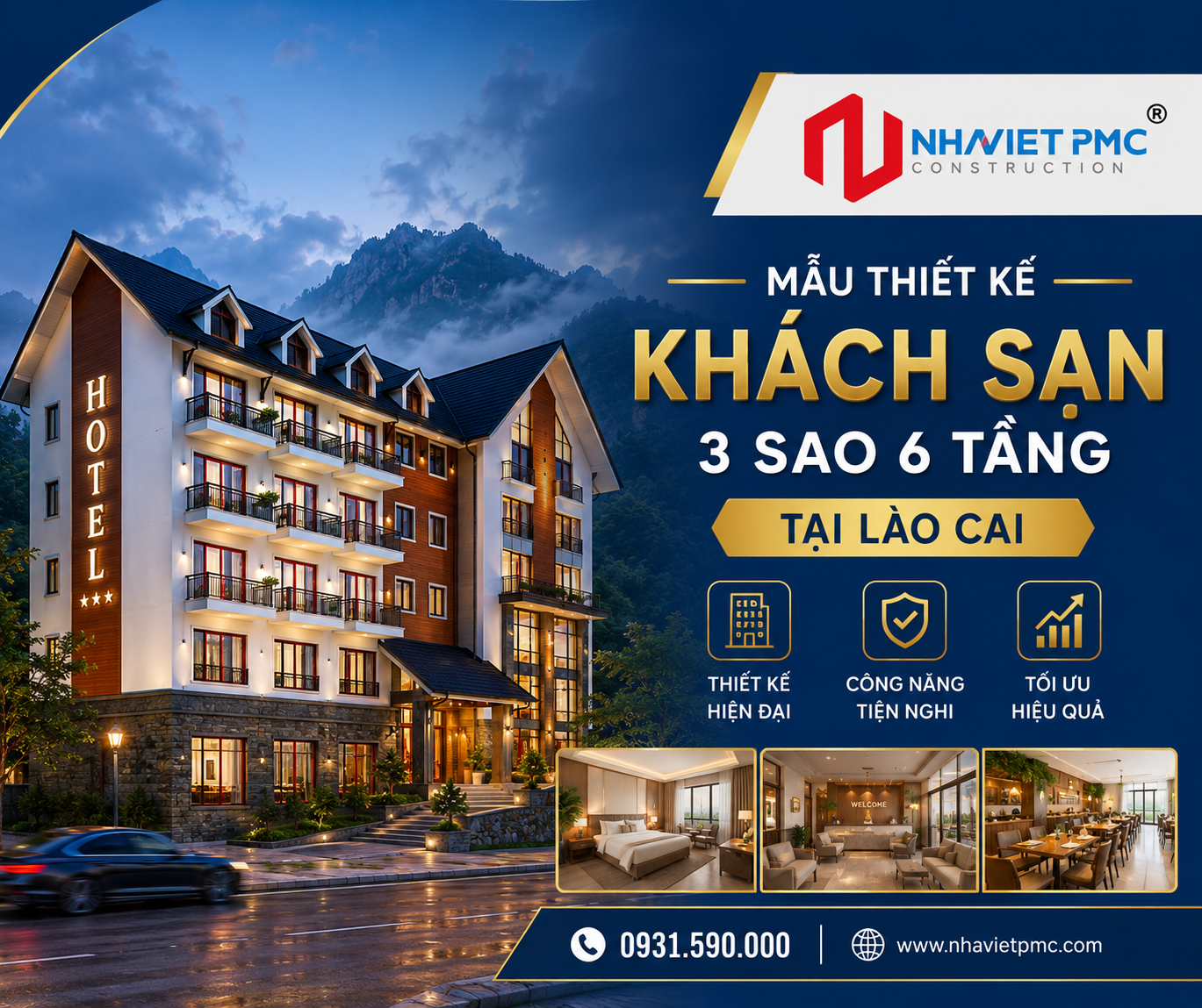 Tuyệt vời với thiết kế khách sạn 3 sao 6 tầng tại Lào Cai