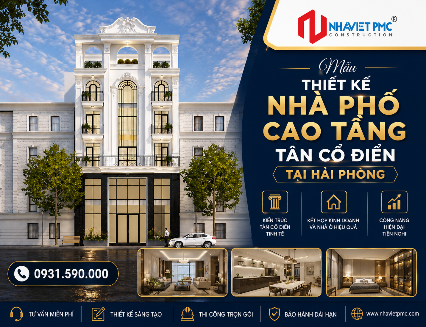  Mẫu Nhà Phố Cao Tầng Tân Cổ Điển Tại Hải Phòng –  Giải Pháp Kiến Trúc Hiện Đại Với Bê Tông Khí AAC