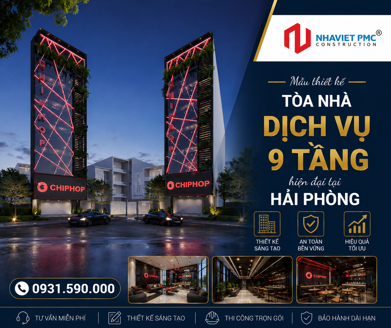 Ngắm nhìn thiết kế tòa nhà dịch vụ 9 tầng hiện đại tại Hải Phòng