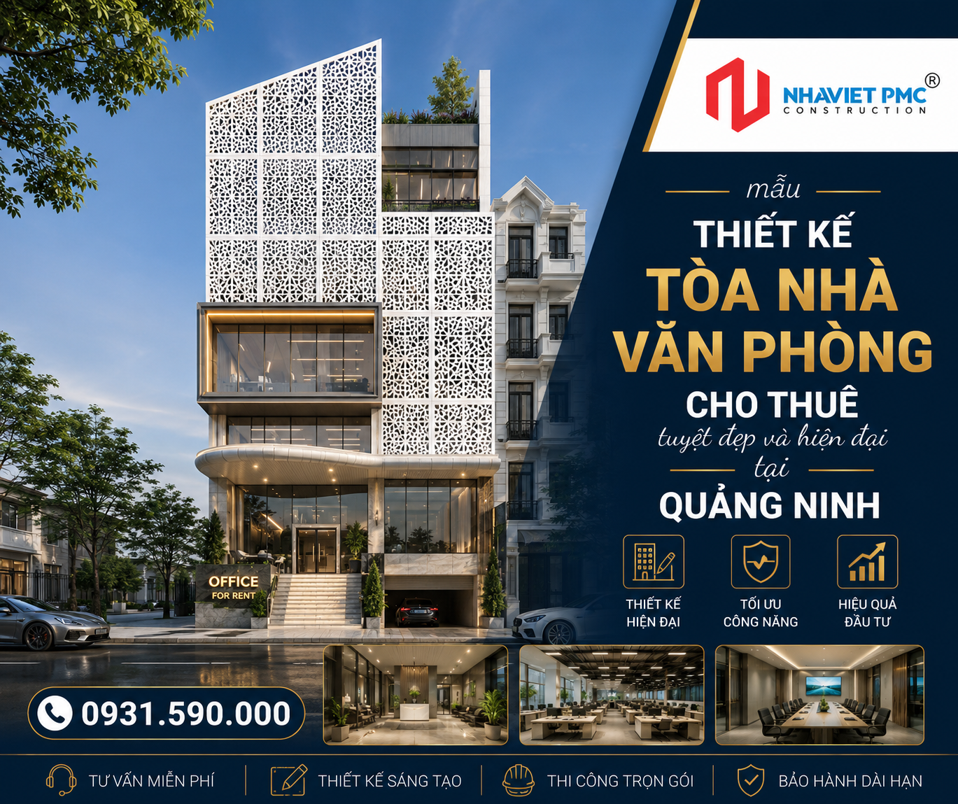 Chiêm ngưỡng mẫu Thiết kế tòa nhà Văn Phòng cho thuê tuyệt đẹp và hiện đại tại Quảng Ninh