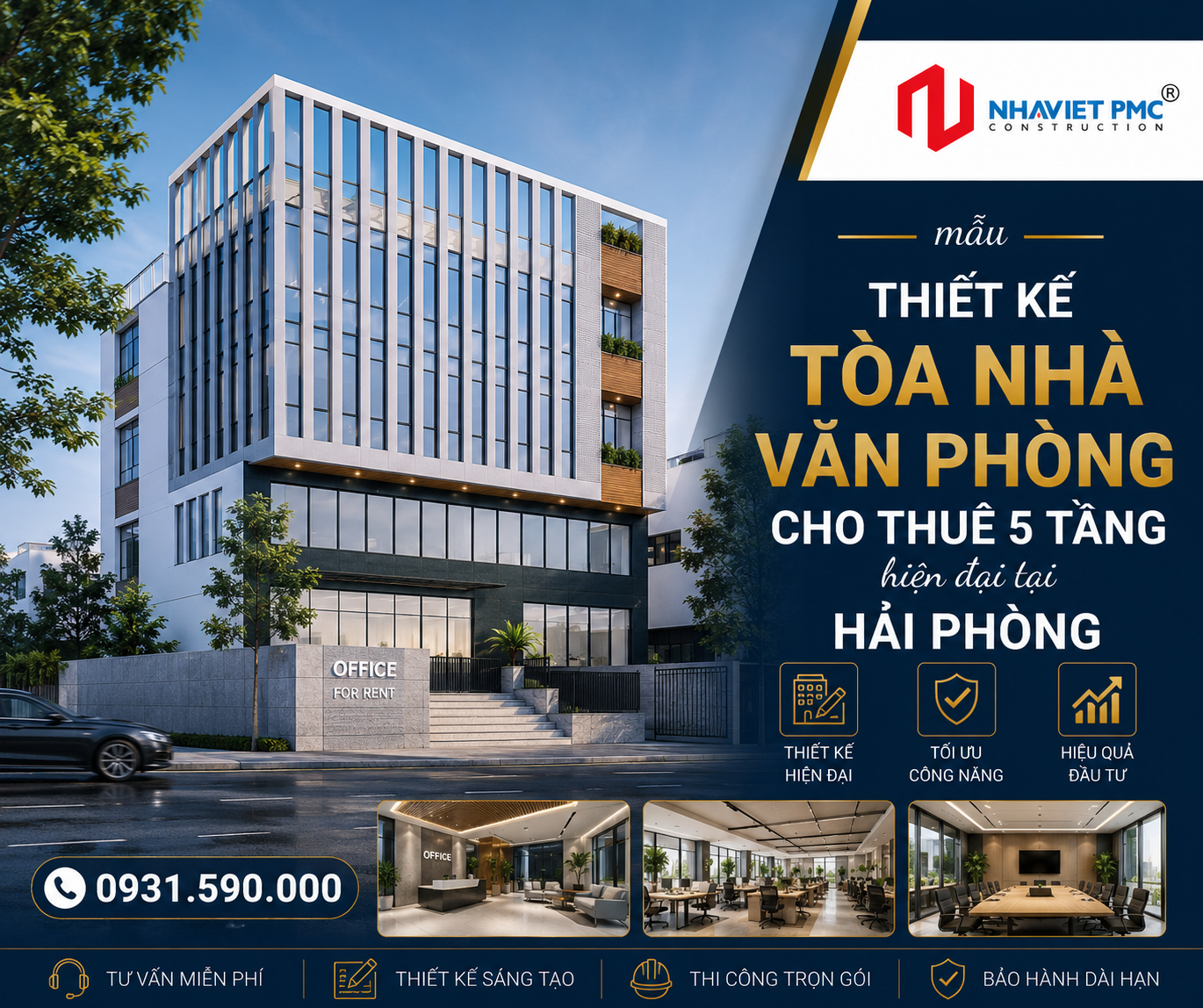 Đã mắt với mẫu Thiết kế tòa nhà văn phòng cho thuê 5 tầng hiện đại tại Hải Phòng
