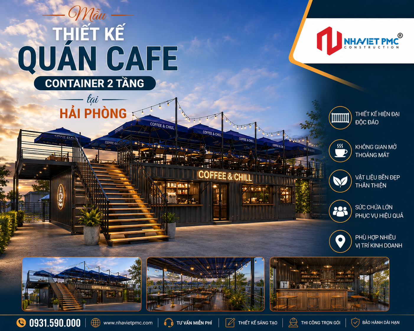 Độc đáo với mẫu Thiết kế Quán Cafe Container 2 tầng tại Hải Phòng