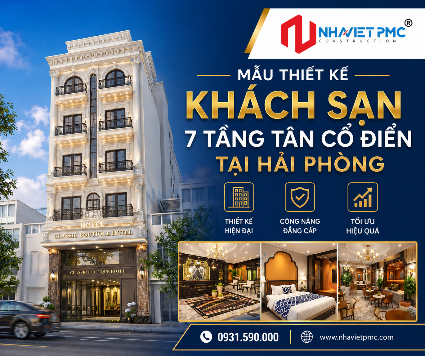 Thưởng thức mẫu Thiết kế khách sạn 7 tầng tân cổ điển tại Hải Phòng