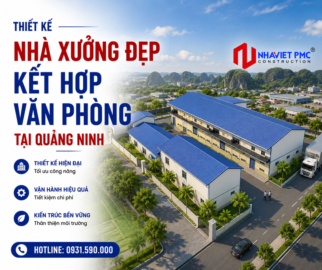 Thiết kế nhà xưởng đẹp kết hợp văn phòng tại Quảng Ninh - Giải pháp công nghệ hiện đại