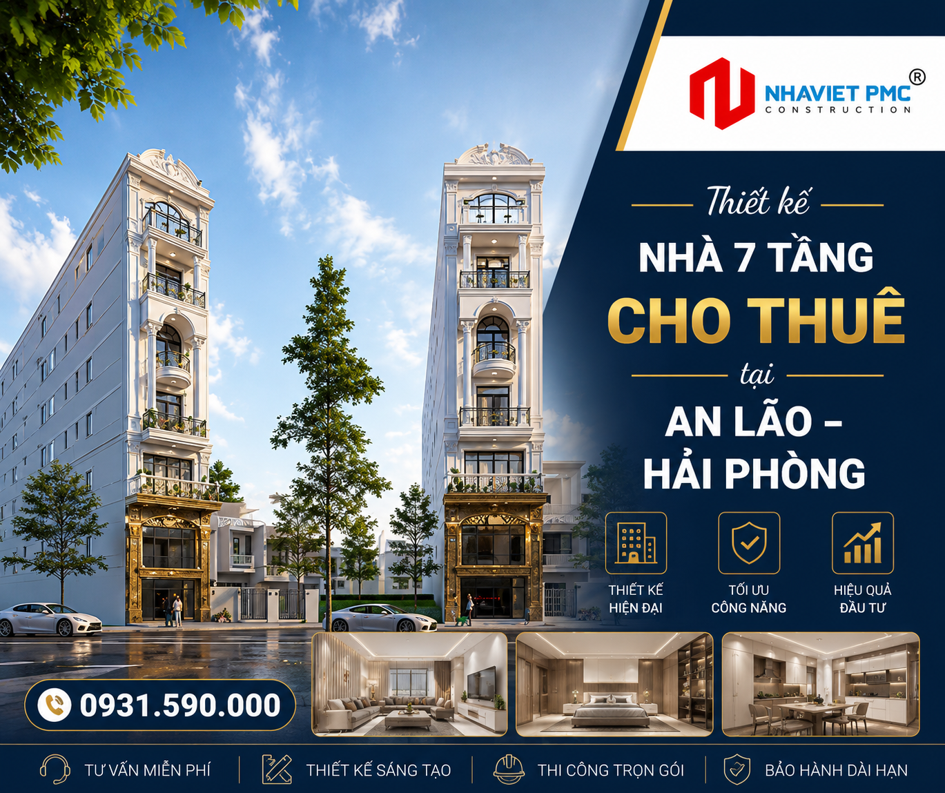 Thiết kế nhà 7 tầng cho thuê tại An Lão – Hải Phòng