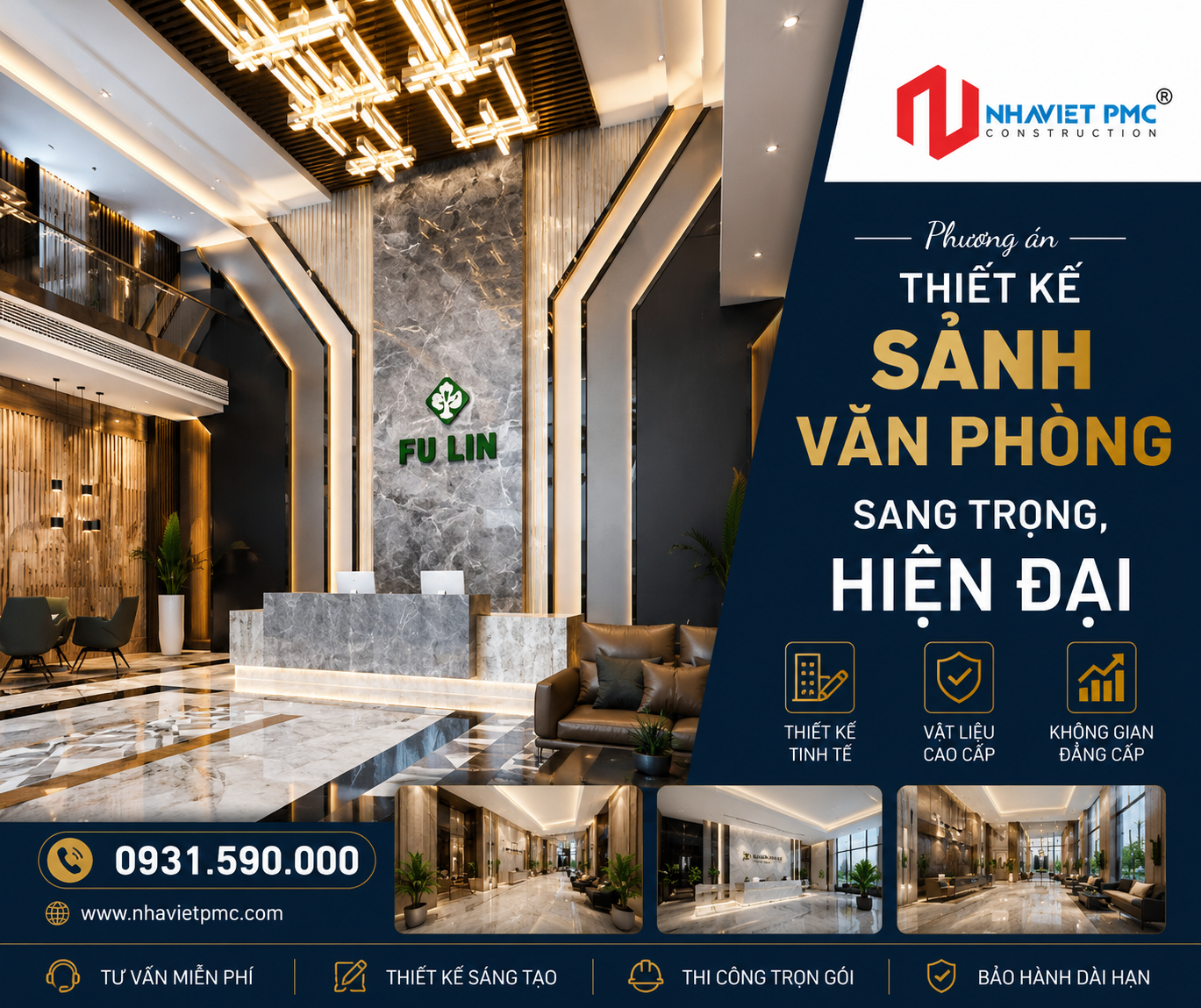 Gợi ý 2 phương án thiết kế sảnh văn phòng sang trọng, hiện đại