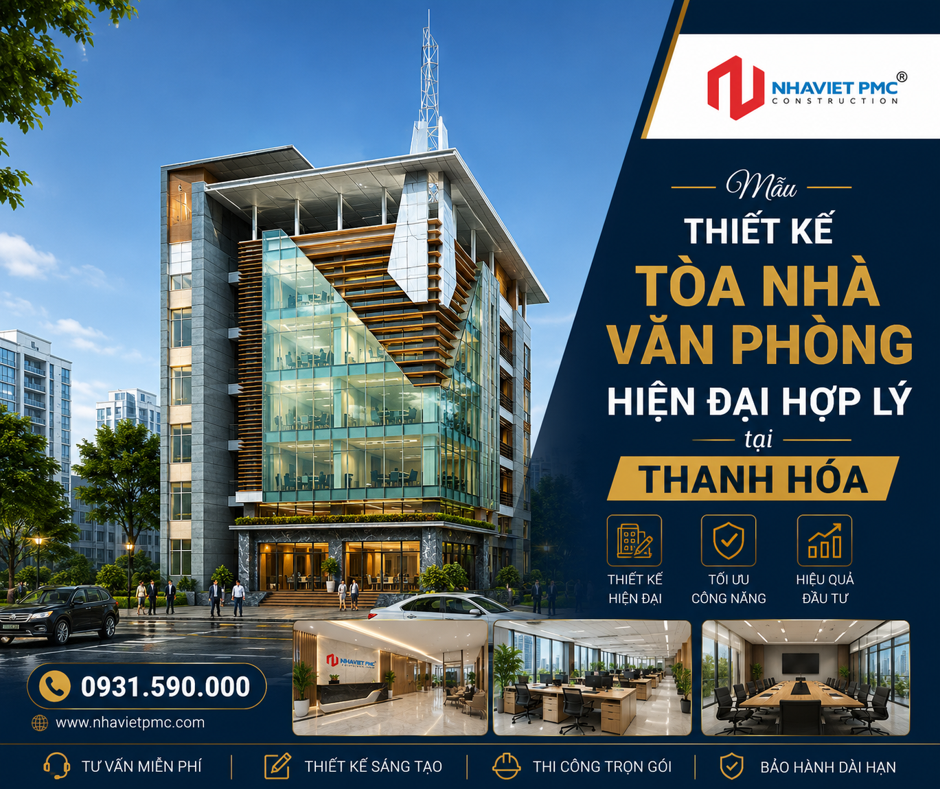 Mẫu Thiết kế tòa nhà văn phòng hiện đại hợp lý tại Thanh Hóa