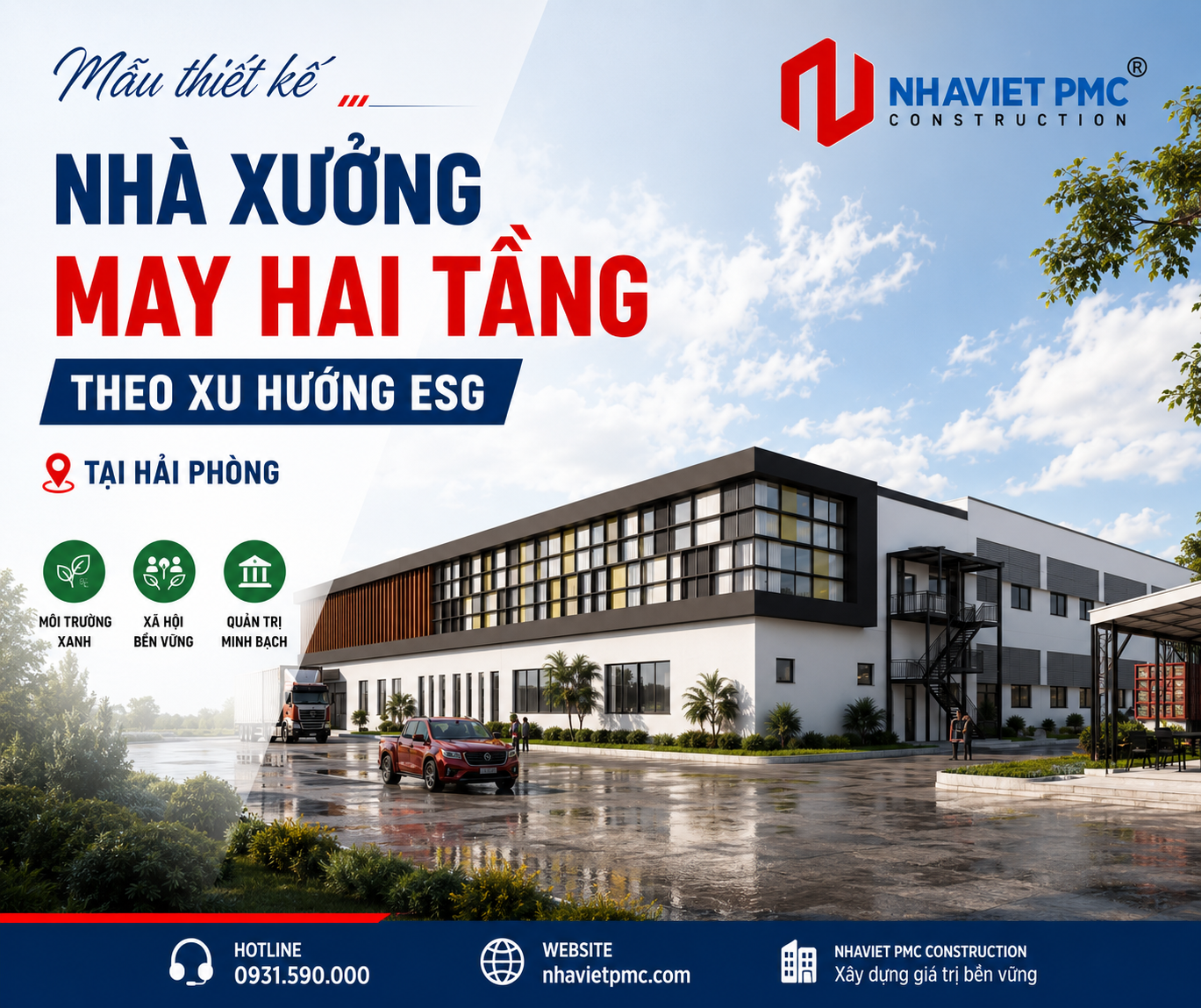 Mẫu thiết kế nhà xưởng may hai tầng theo xu hướng ESG  tại Hải Phòng