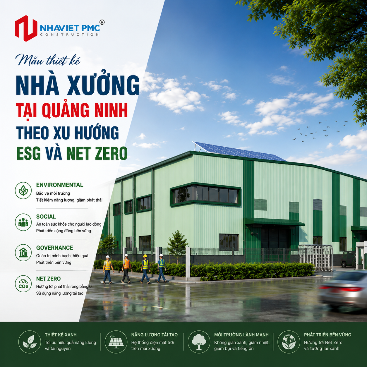 Mẫu thiết kế nhà xưởng tại Quảng Ninh theo xu hướng ESG và Net Zero