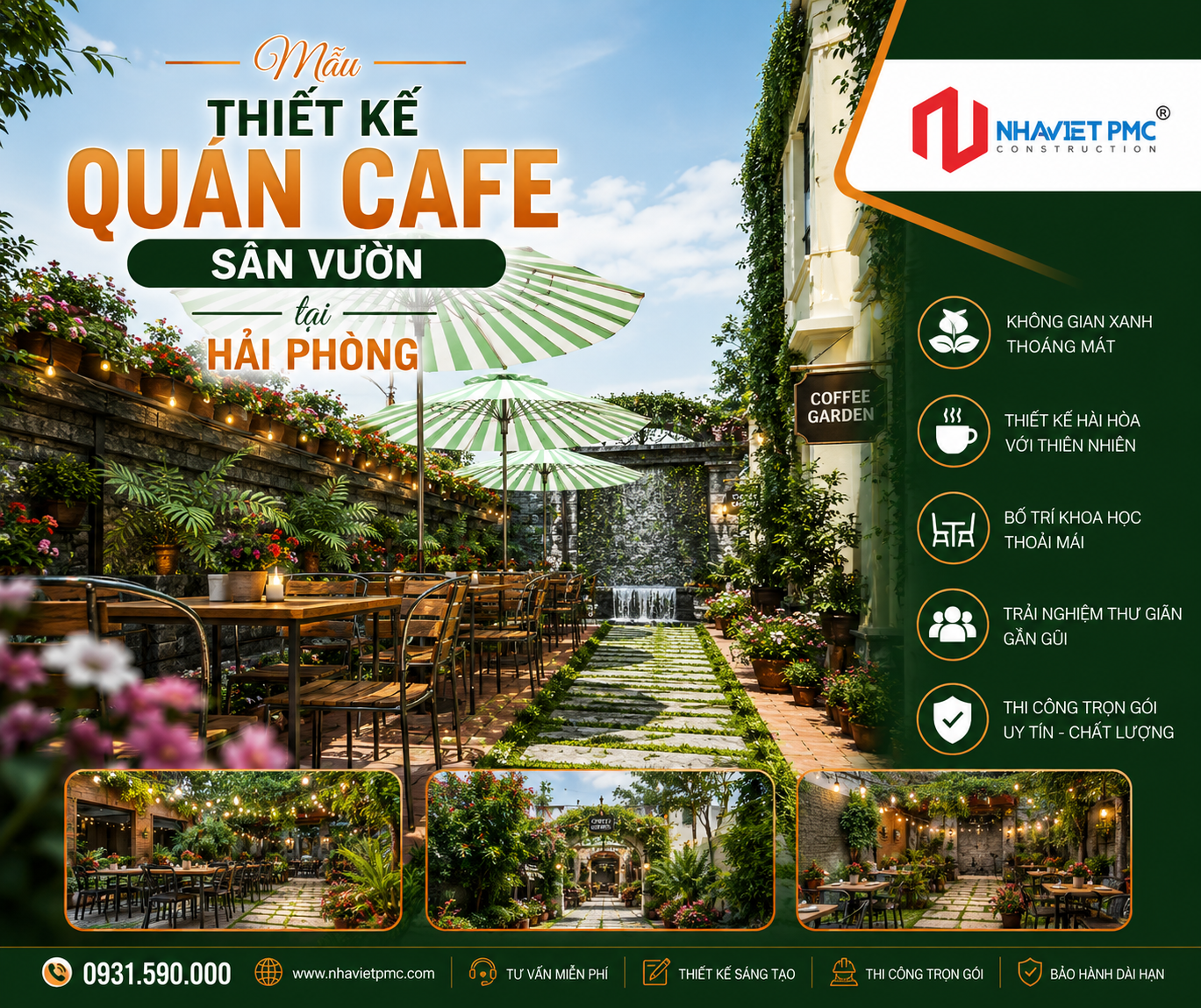 Đẹp mắt với mẫu Thiết kế Quán Cafe sân vườn tại Hải Phòng