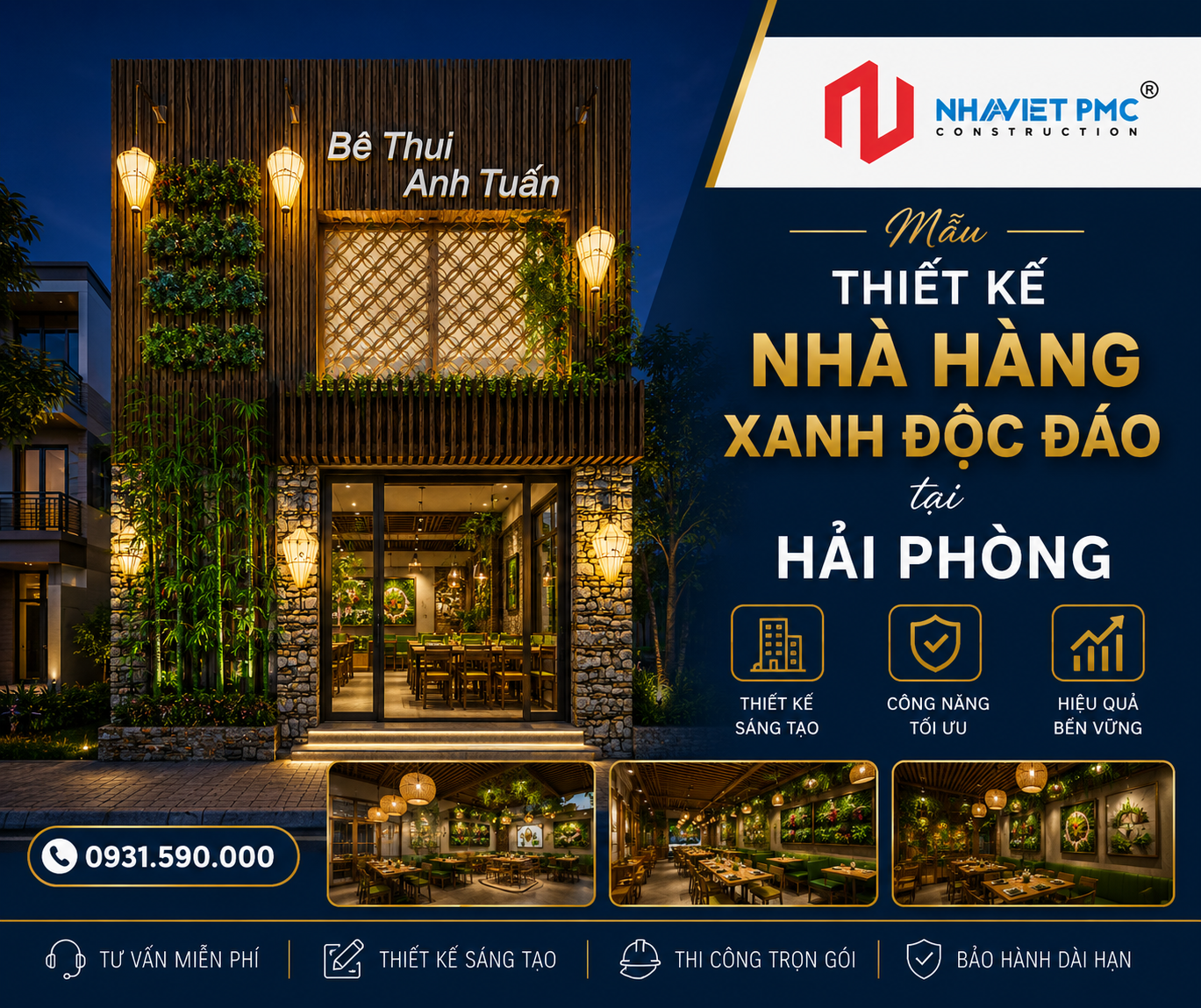 Mẫu Thiết kế nhà hàng Xanh độc đáo tại Hải Phòng