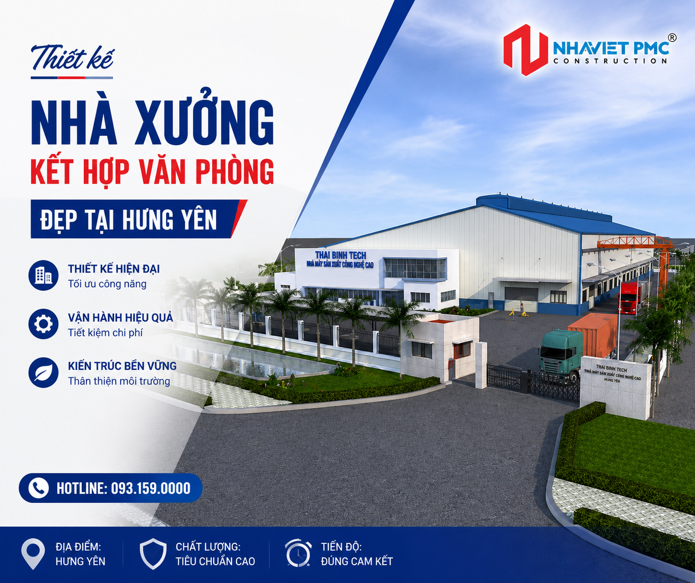 Thiết kế nhà xưởng kết hợp văn phòng đẹp tại Hưng Yên tối ưu vận hành sản xuất