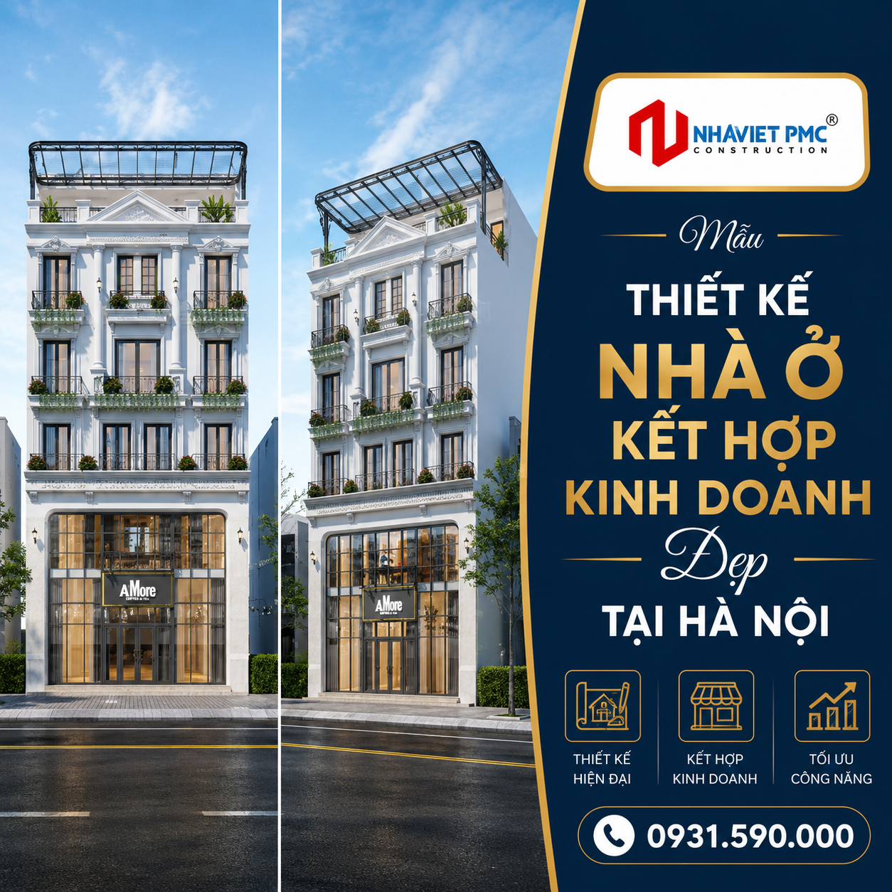 Mẫu thiết kế nhà ở kết hợp kinh doanh đẹp và hiện đại 2022 tại Hà Nội
