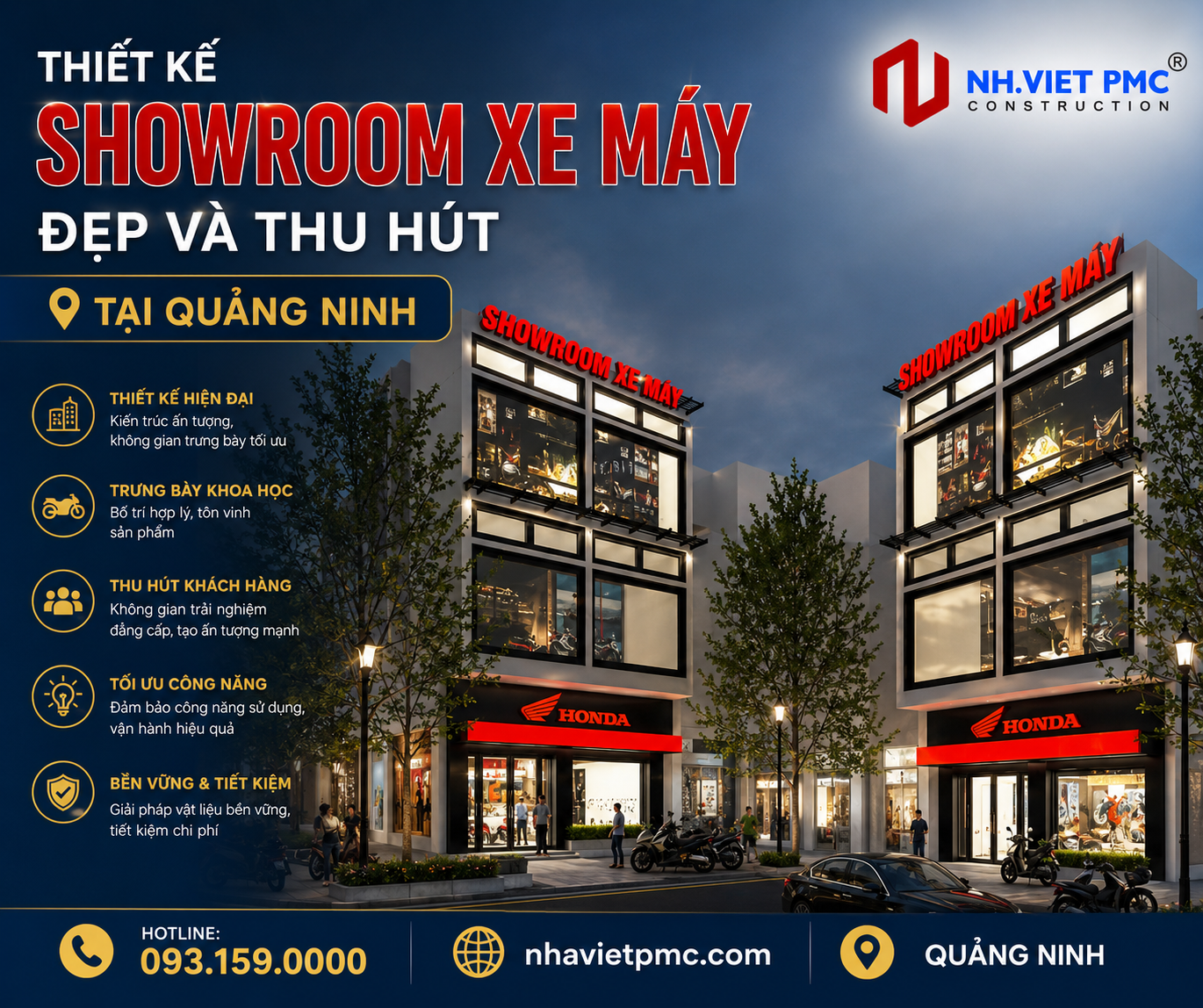 Thiết kế showroom xe máy đẹp và thu hút tại Quảng Ninh