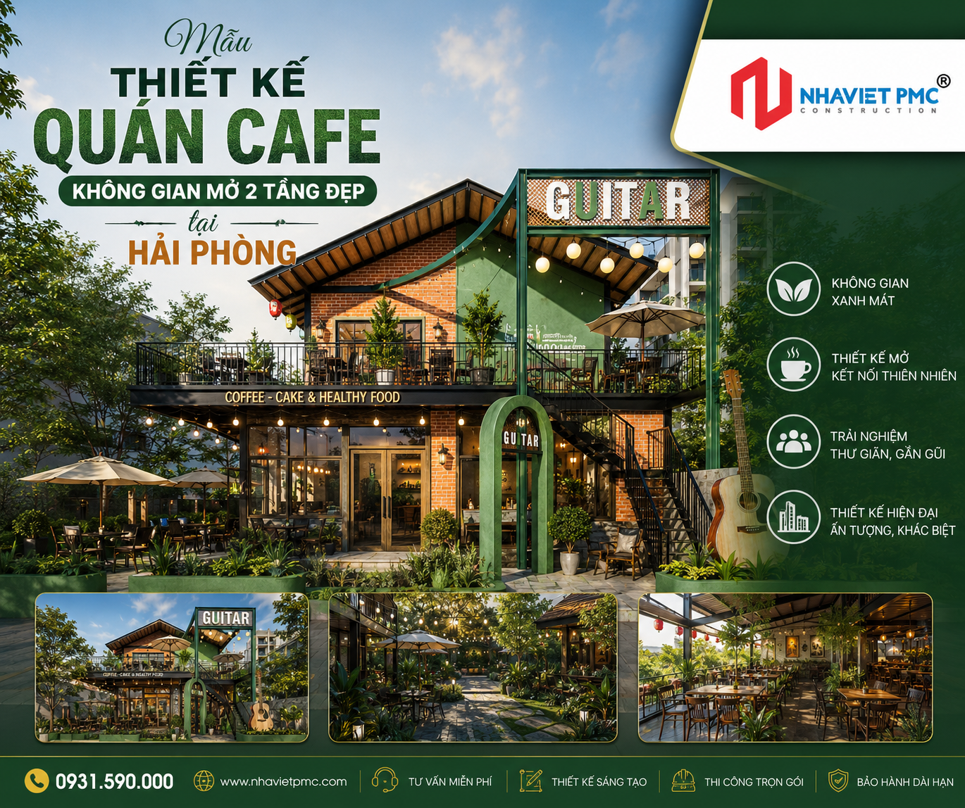 Thiết kế quán Cafe không gian mở 2 tầng đẹp tại Hải Phòng