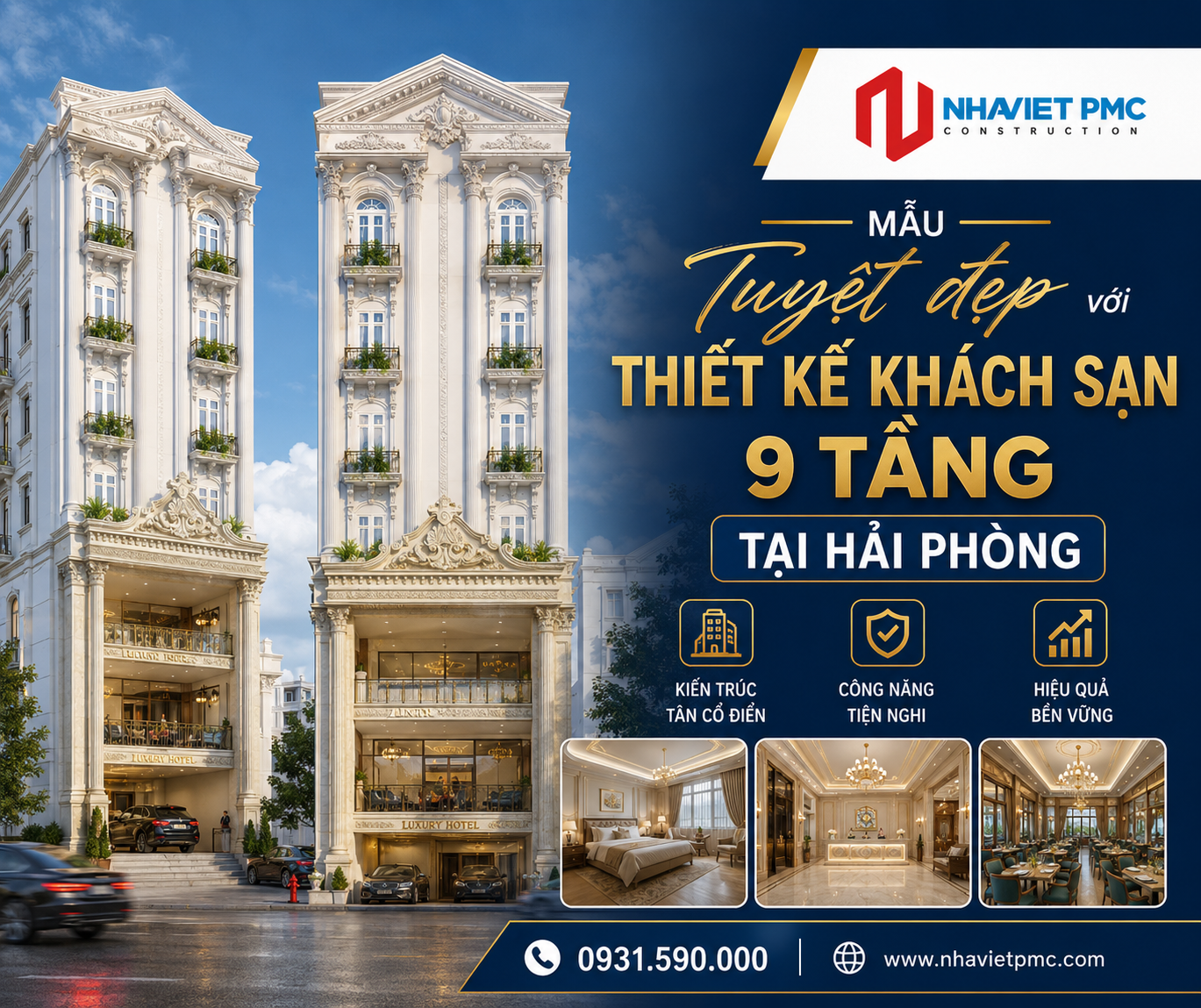 Tuyệt đẹp với thiết kế khách sạn 9 tầng tại Hải Phòng