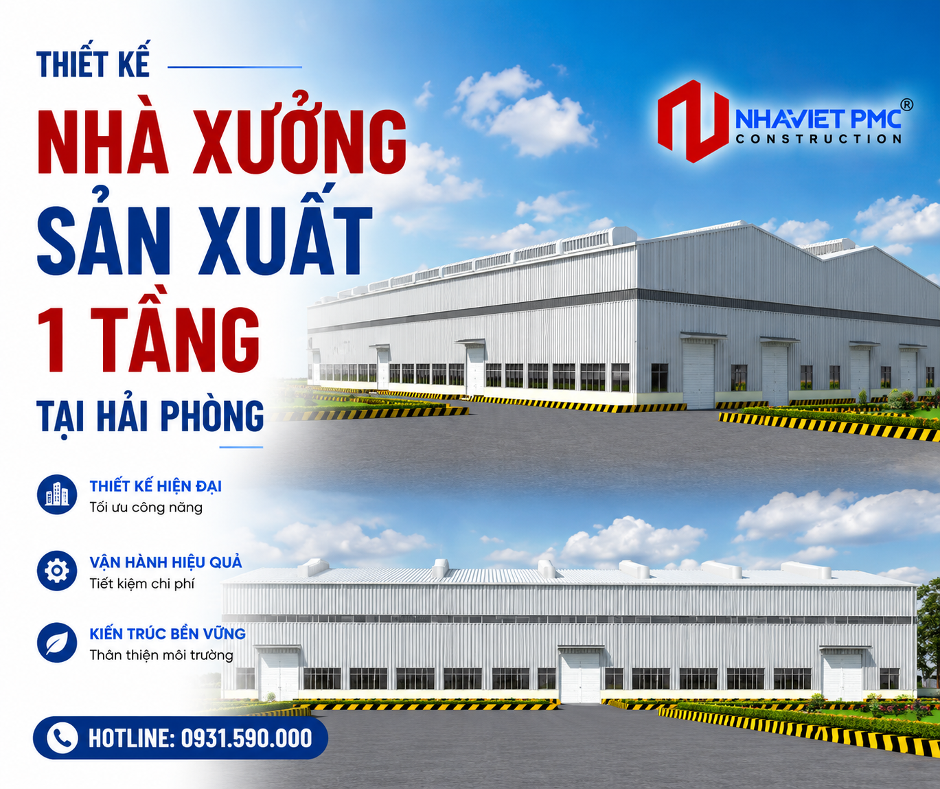 Thiết kế nhà xưởng sản xuất 1 tầng tại Hải Phòng: Khung thép tiền chế tối ưu vận hành