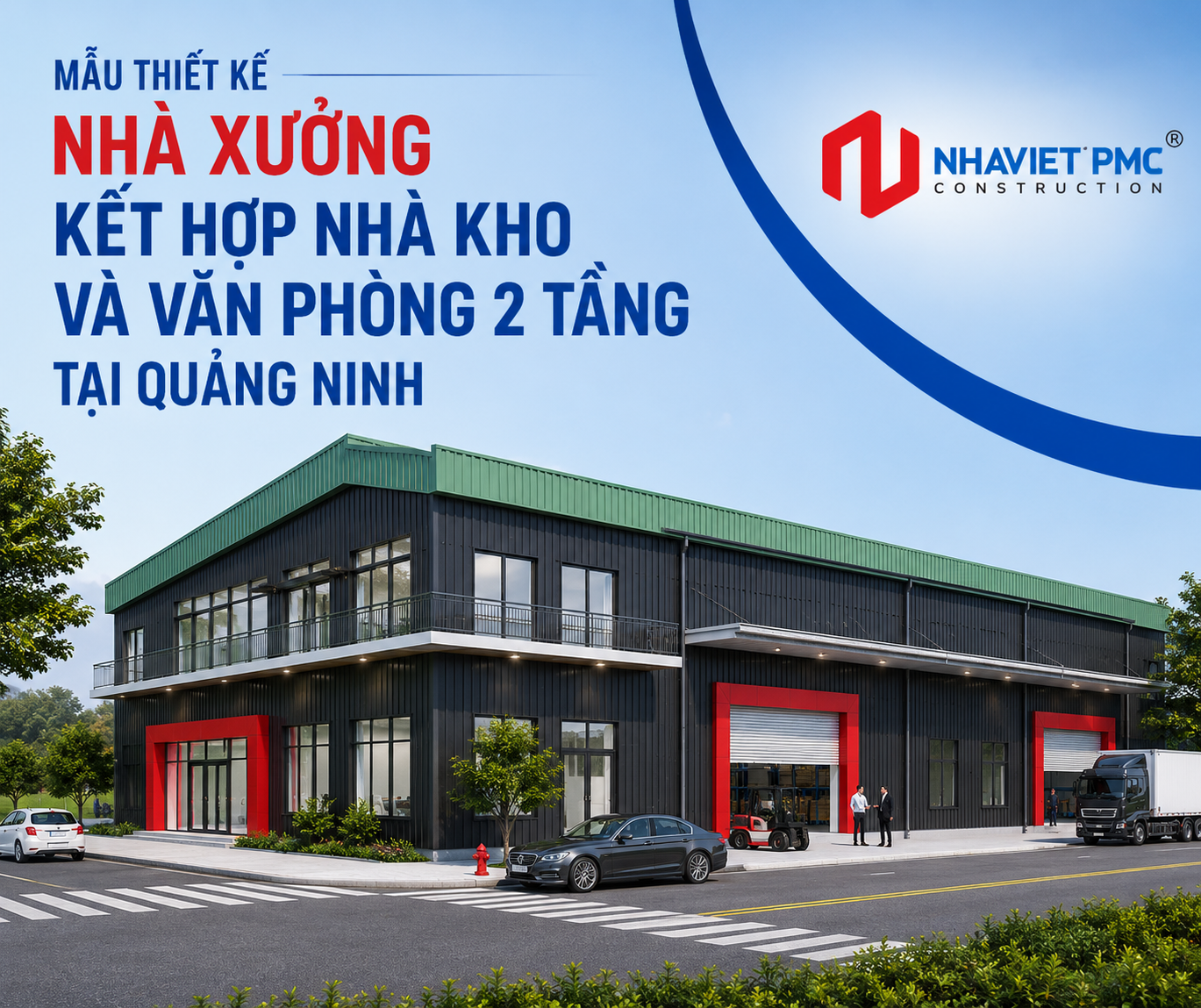 Mẫu thiết kế nhà xưởng kết hợp nhà kho và văn phòng 2 tầng tại Quảng Ninh