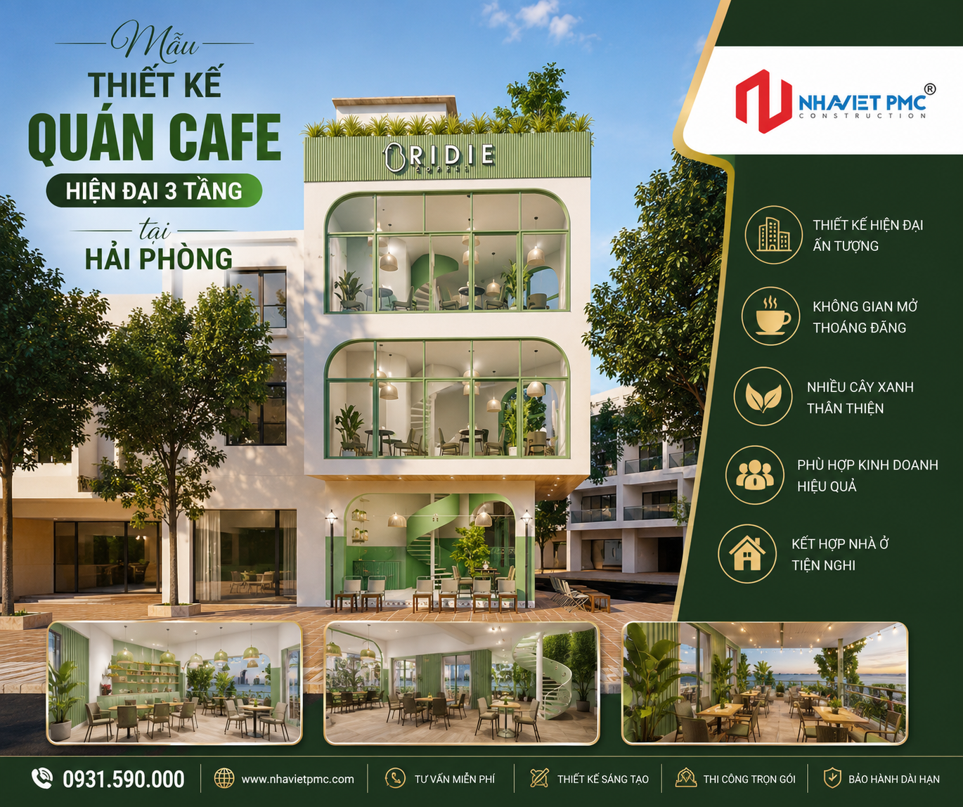 Đắm chìm vào mẫu Thiết kế Quán Cafe hiện đại 3 tầng tại Hải Phòng