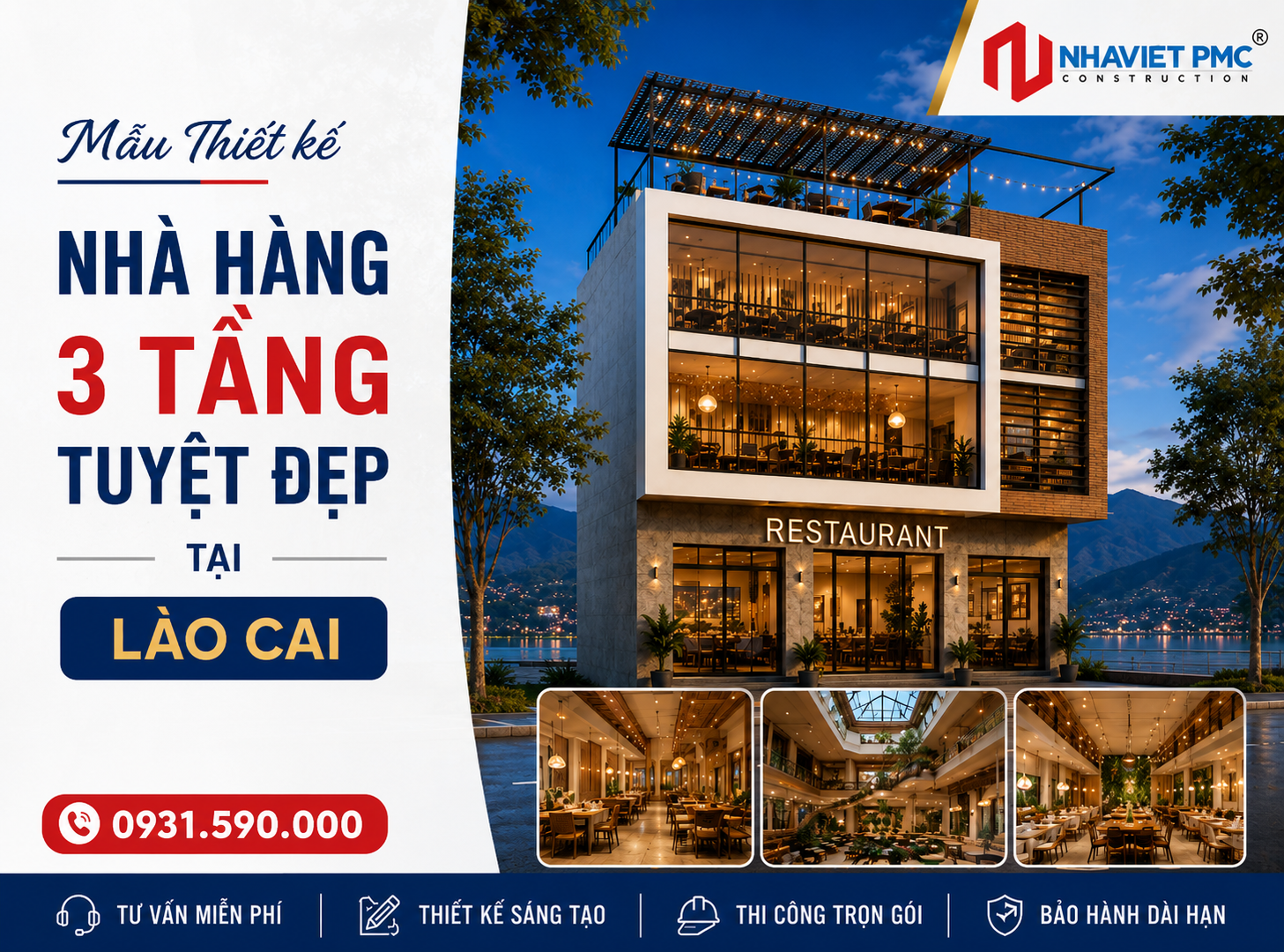 Mẫu Thiết kế nhà hàng 3 tầng tuyệt đẹp tại Lào Cai