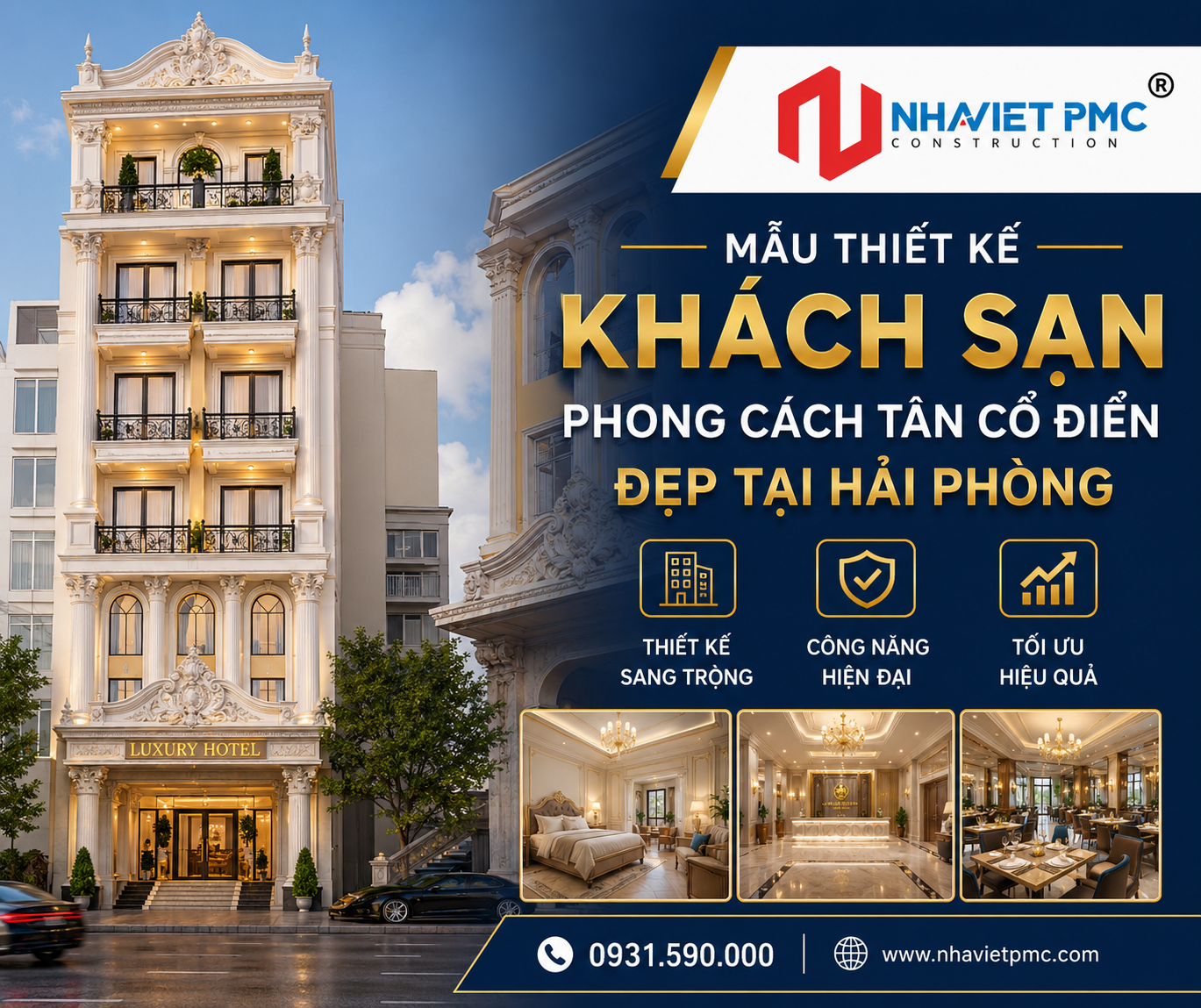 Thiết kế khách sạn phong cách tân cổ điển đẹp tại Hải Phòng
