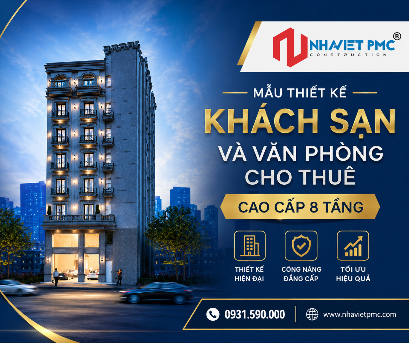 Mẫu thiết kế khách sạn  và văn phòng cho thuê cao cấp 8 tầng –  Dấu ấn kiến trúc Tân cổ điển giữa trung tâm đô thị