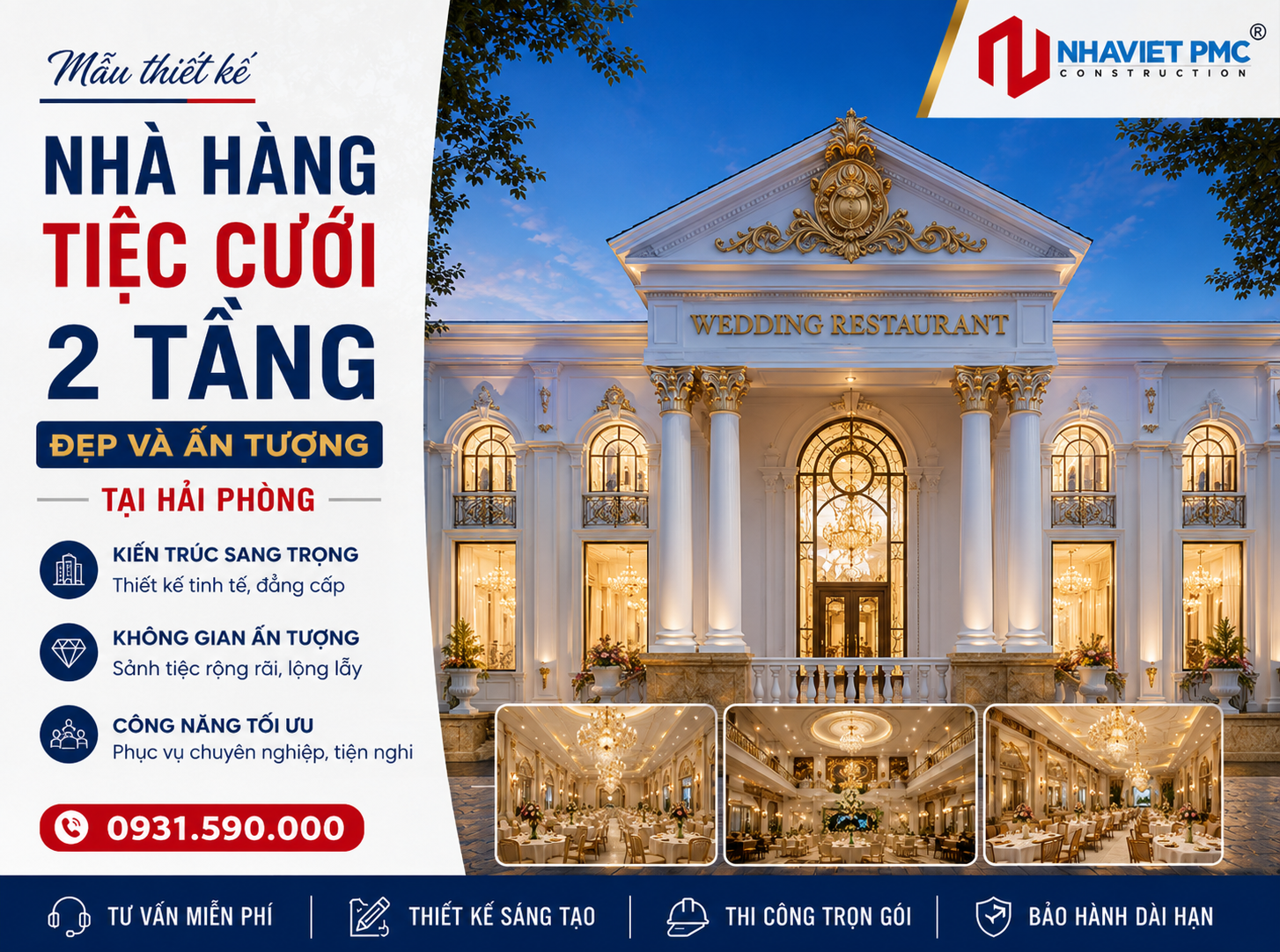 Mẫu thiết kế nhà hàng tiệc cưới 2 tầng đẹp và ấn tượng tại Hải Phòng