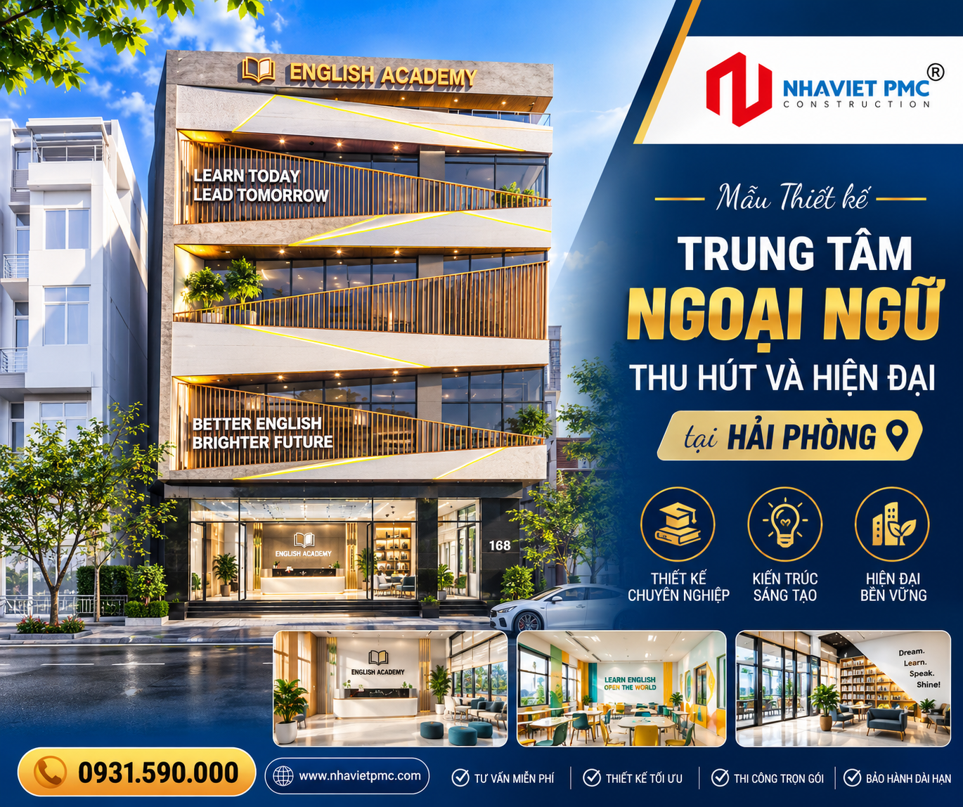 Mẫu Thiết kế trung tâm ngoại ngữ thu hút và hiện đại tại Hải Phòng