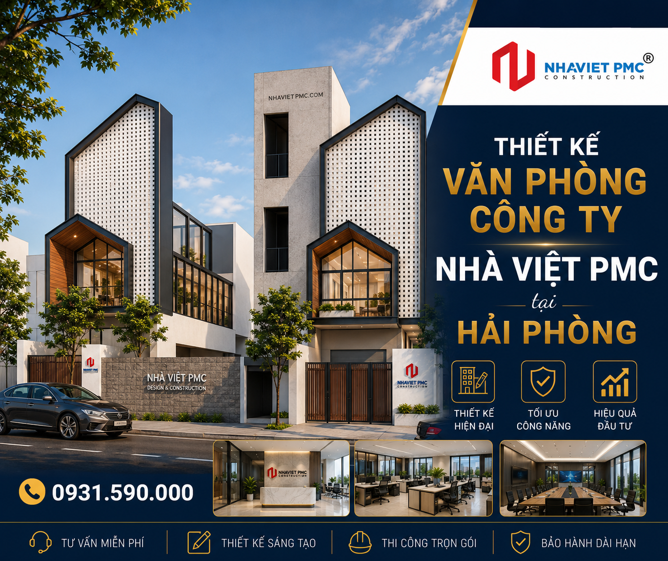 Ấn tượng với Thiết kế văn phòng công ty Nhà Việt PMC tại Hải Phòng