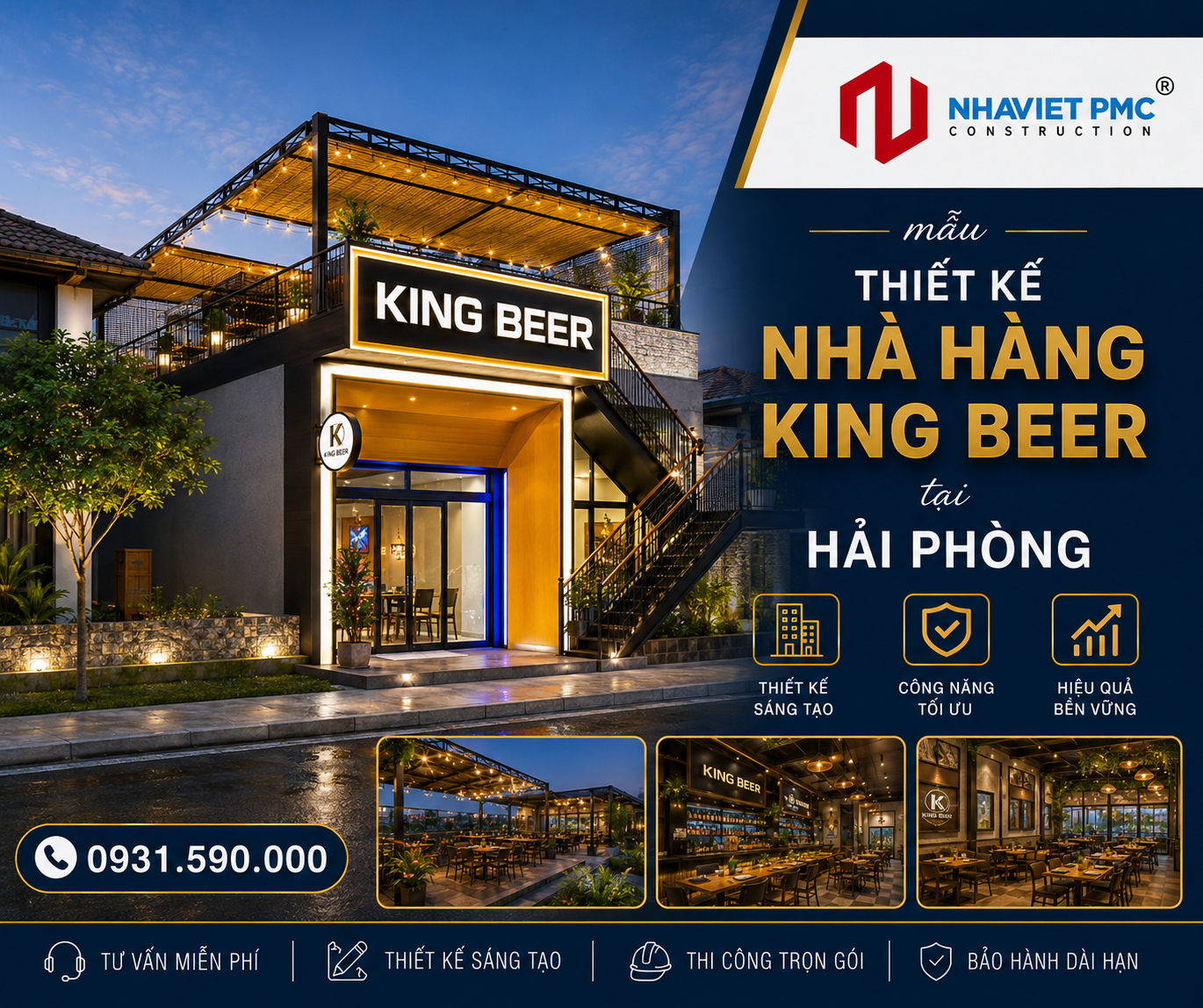 Đẹp mắt với mẫu Thiết kế nhà hàng King Beer tại Hải Phòng