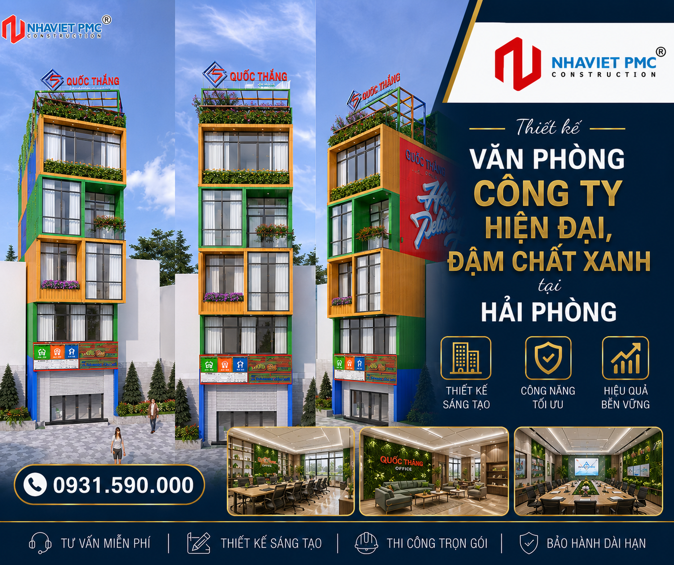 Thiết kế văn phòng công ty hiện đại, đậm chất xanh tại Hải Phòng