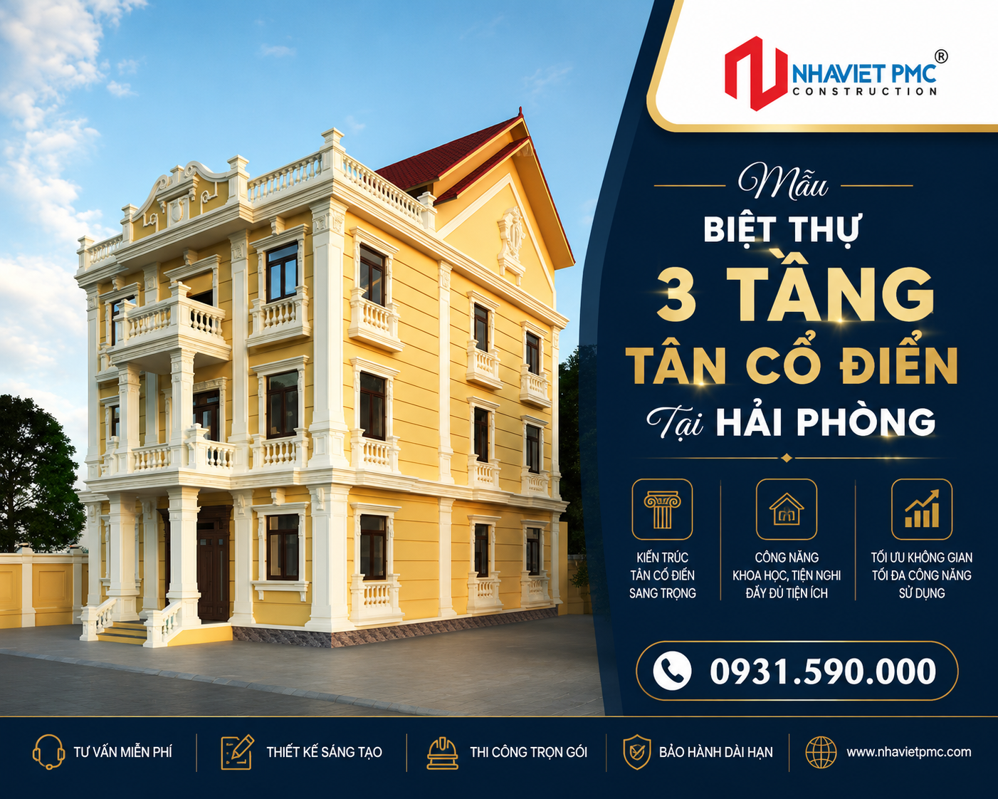 BIỆT THỰ 3 TẦNG TÂN CỔ ĐIỂN –  KIẾN TRÚC ĐẲNG CẤP TẠO DẤU ẤN RIÊNG CHO GIA CHỦ