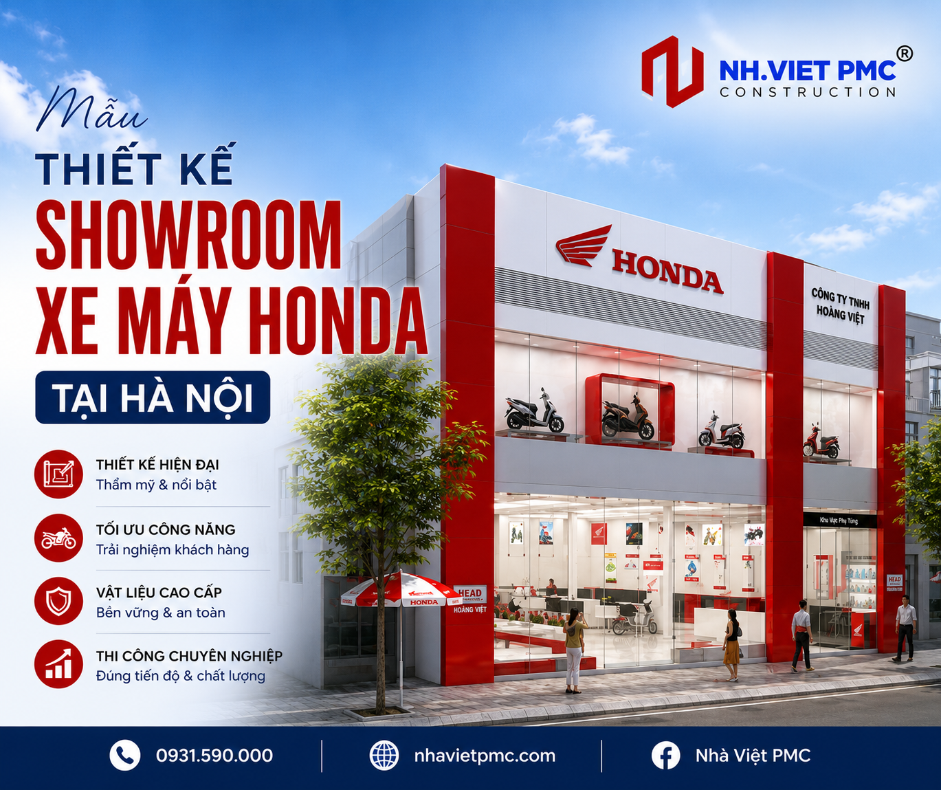 Nhẹ nhàng mẫu Thiết kế Showroom xe máy Honda tại Hà Nội
