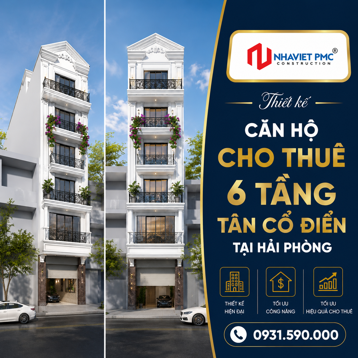 Thiết kế căn hộ cho thuê 6 tầng tân cổ điển tại Hải Phòng