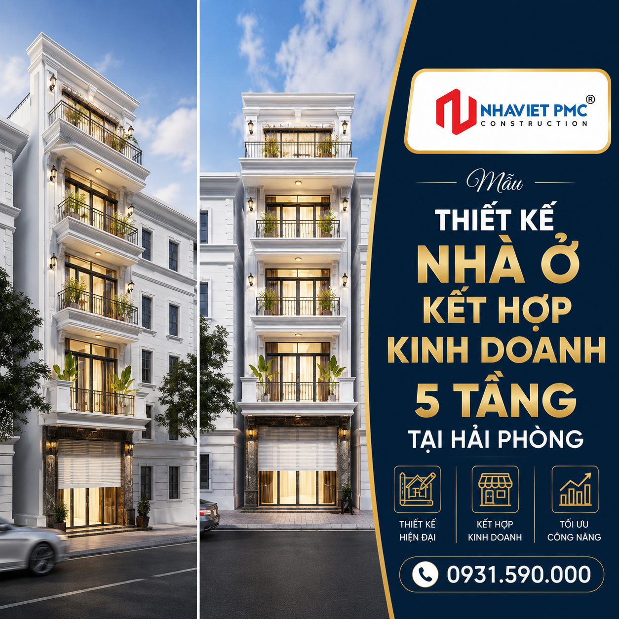 Thiết kế nhà ở kết hợp kinh doanh 5 tầng tại Hải Phòng