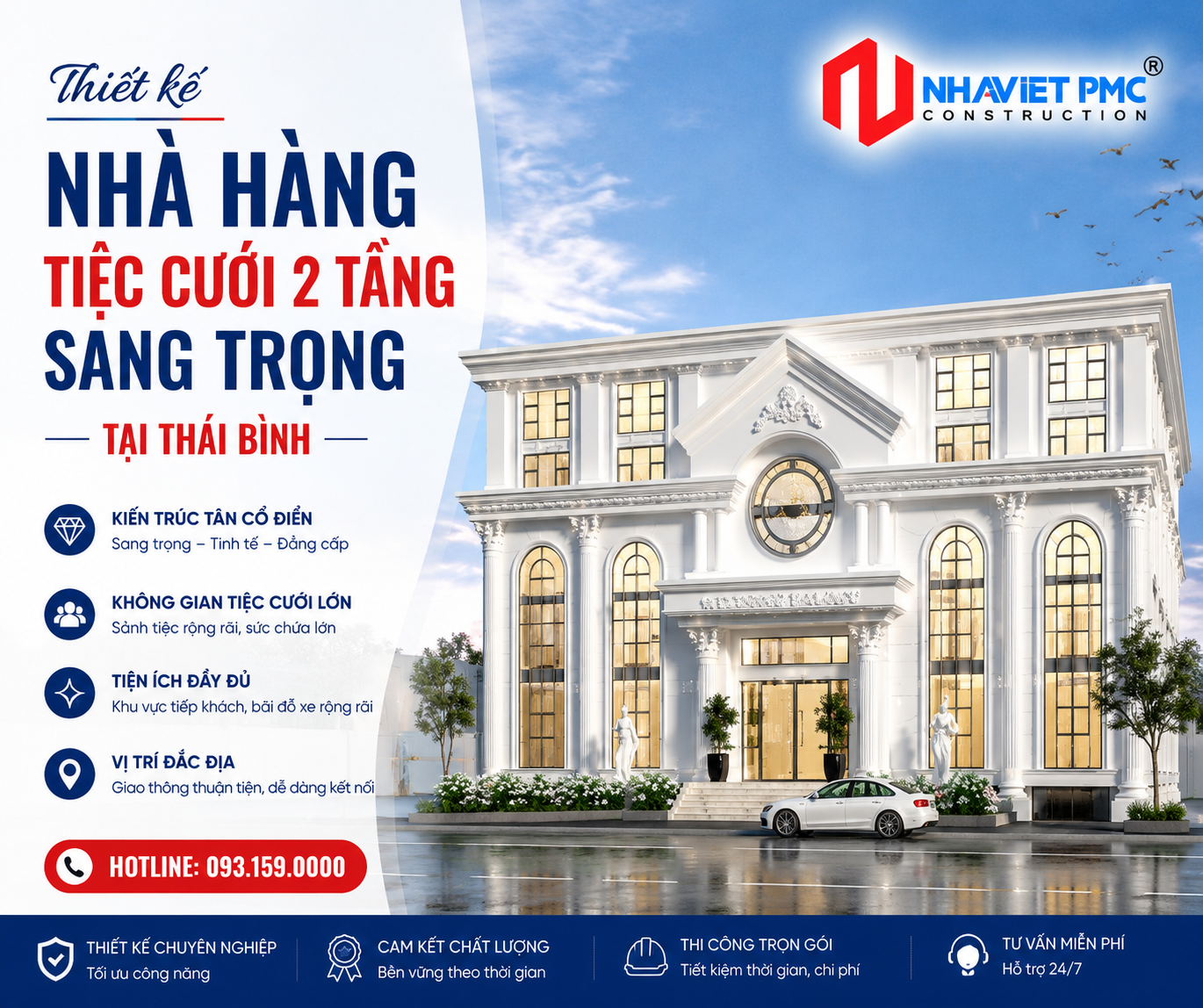 Cận cảnh thiết kế nhà hàng tiệc cưới 2 tầng sang trọng tại Thái Bình